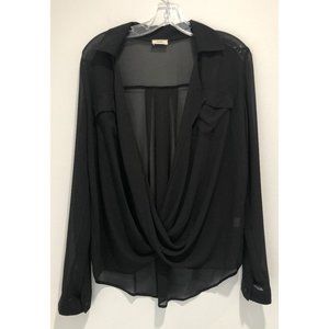 NWOT Tobi Black Draped Crossover Open Blouse - M